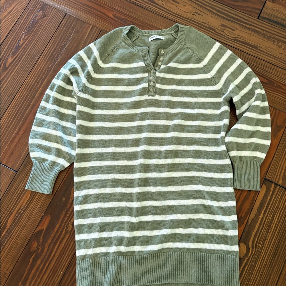 Sonoma Olive and Cream Striped Crewneck Sweater